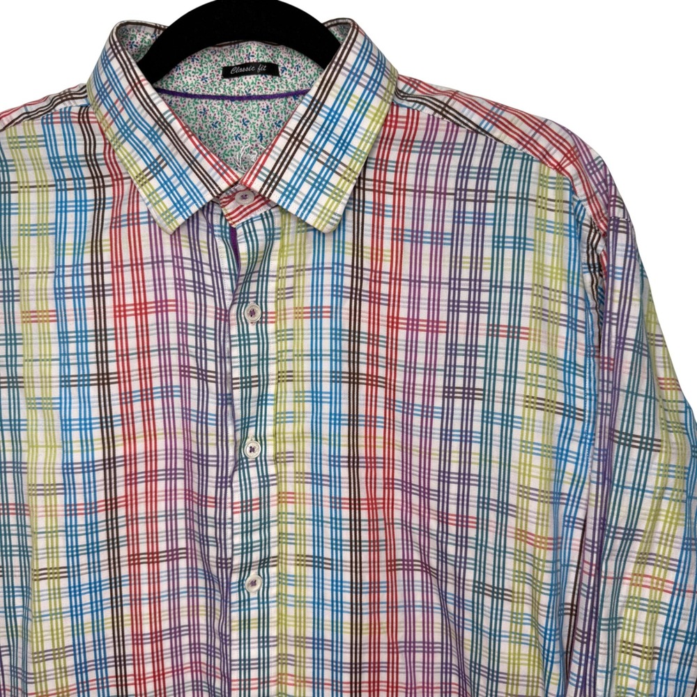Bugatchi Uomo Mens Classic Fit Plaid Button Down Shirt Multicolor XL Cotton - Picture 3 of 7